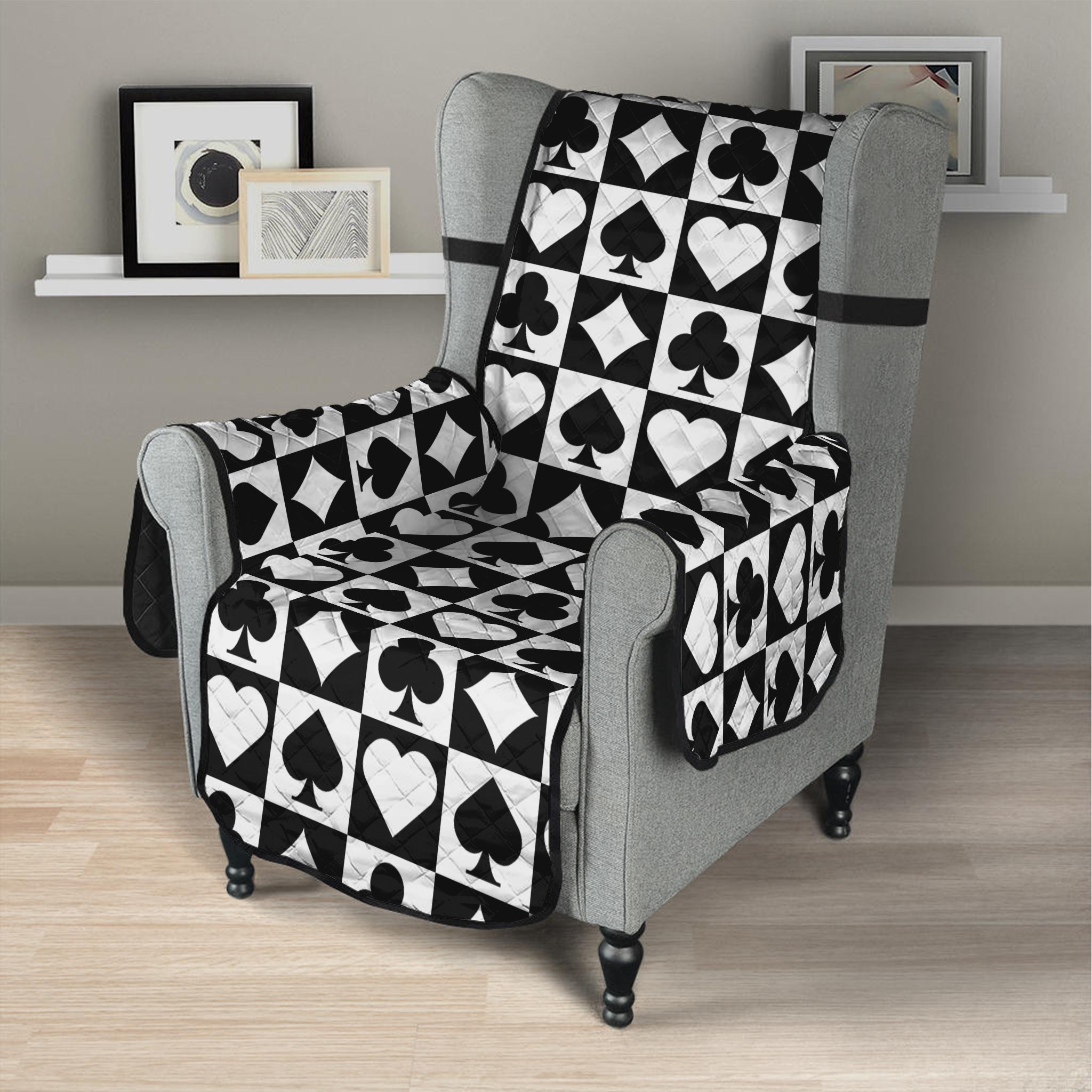 Black And White Playing Card Suits Print Armchair Protector