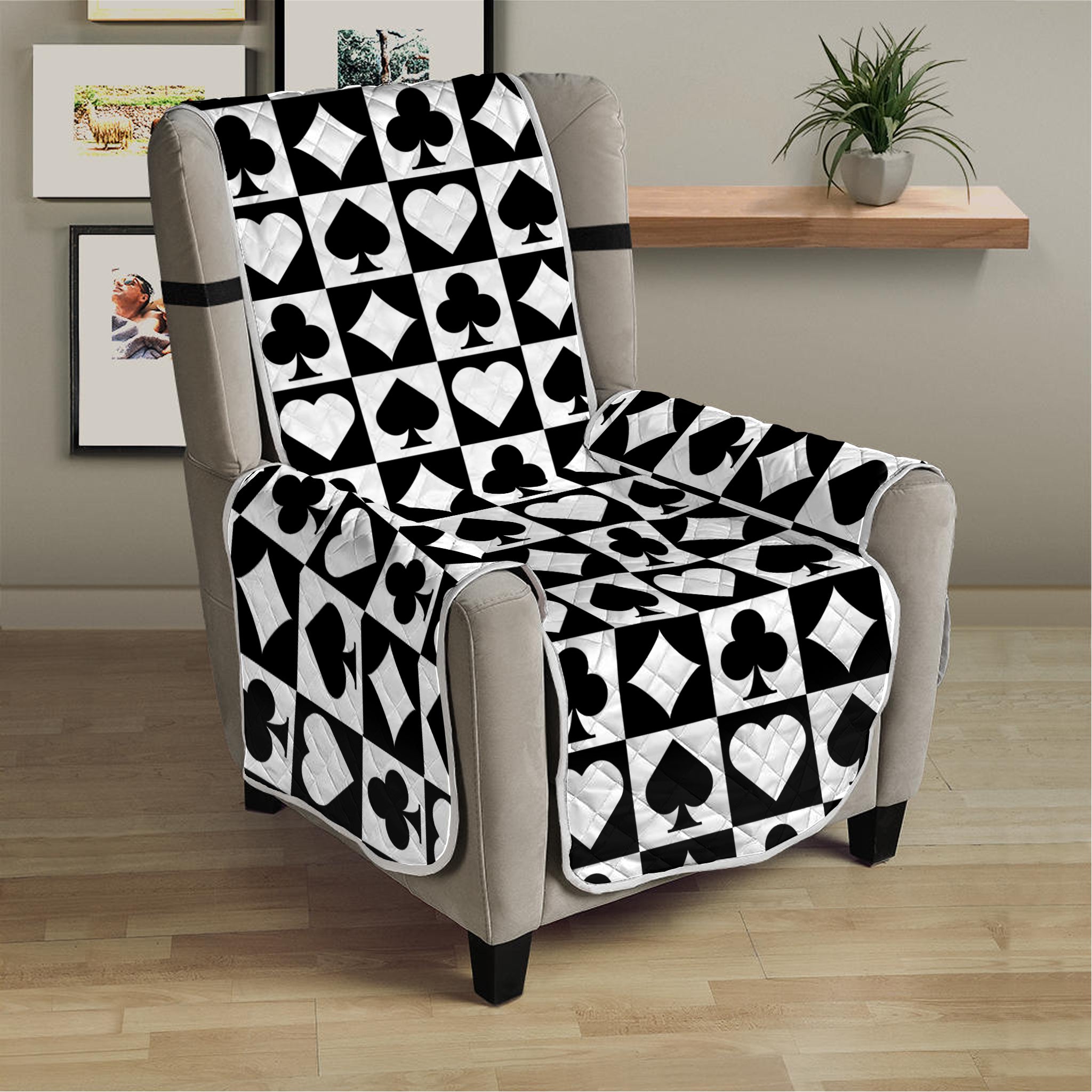 Black And White Playing Card Suits Print Armchair Protector