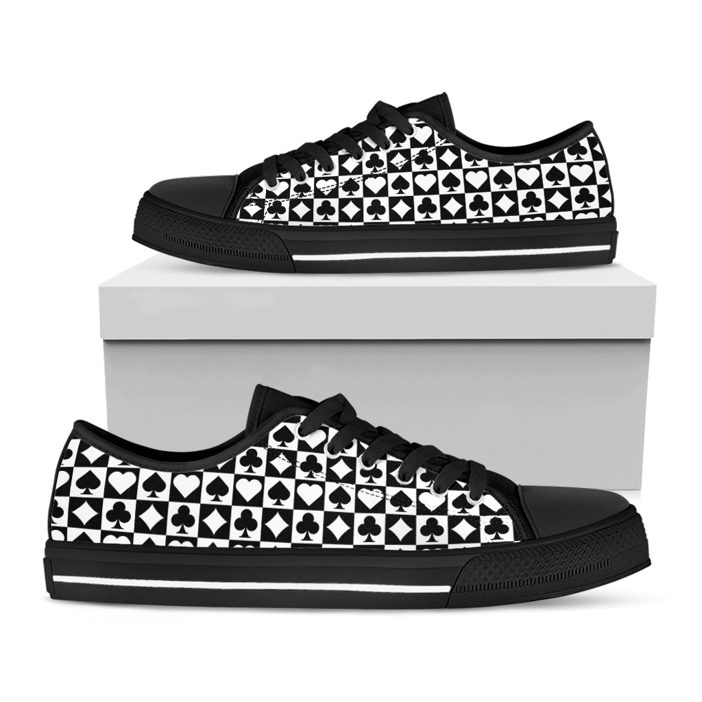 Black And White Playing Card Suits Print Black Low Top Shoes