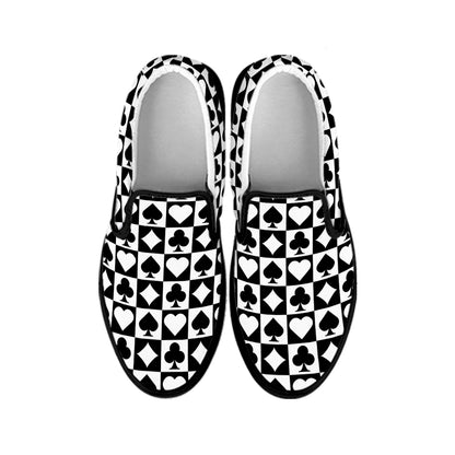 Black And White Playing Card Suits Print Black Slip On Shoes