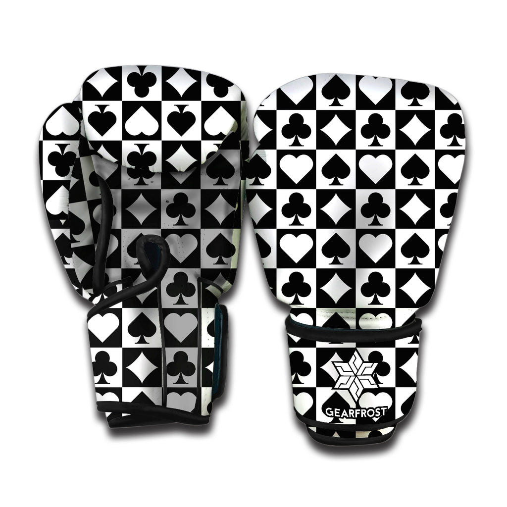 Black And White Playing Card Suits Print Boxing Gloves