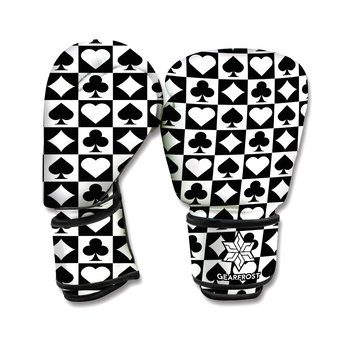 Black And White Playing Card Suits Print Boxing Gloves