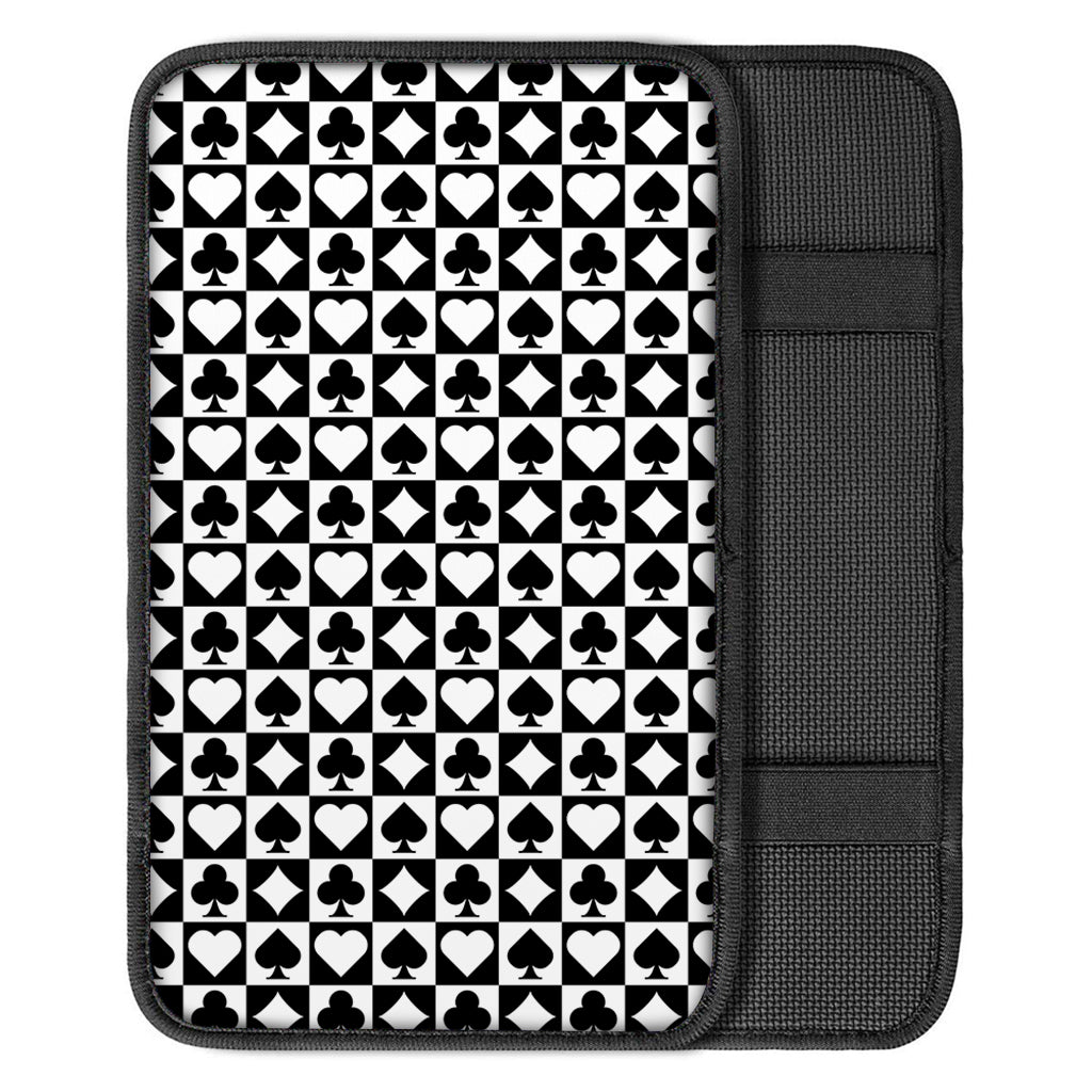 Black And White Playing Card Suits Print Car Center Console Cover