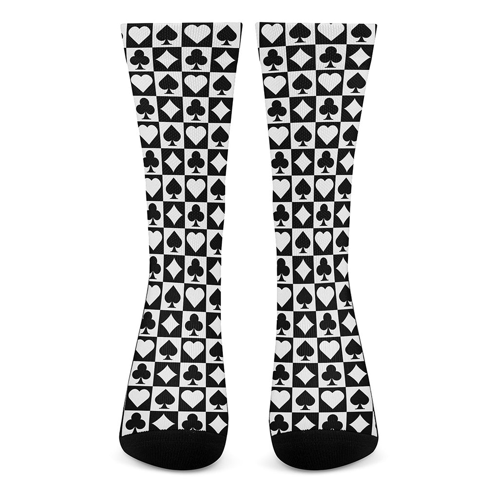 Black And White Playing Card Suits Print Crew Socks