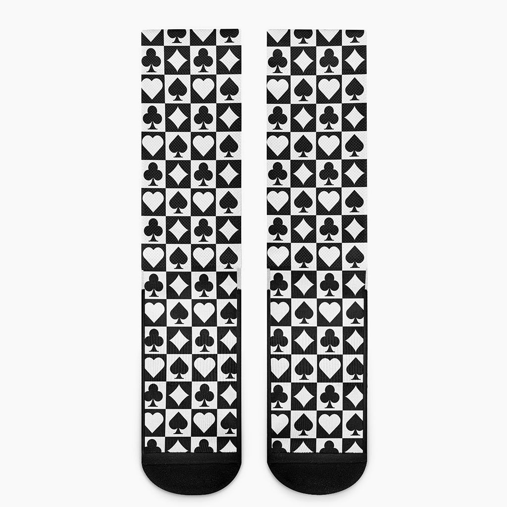 Black And White Playing Card Suits Print Crew Socks