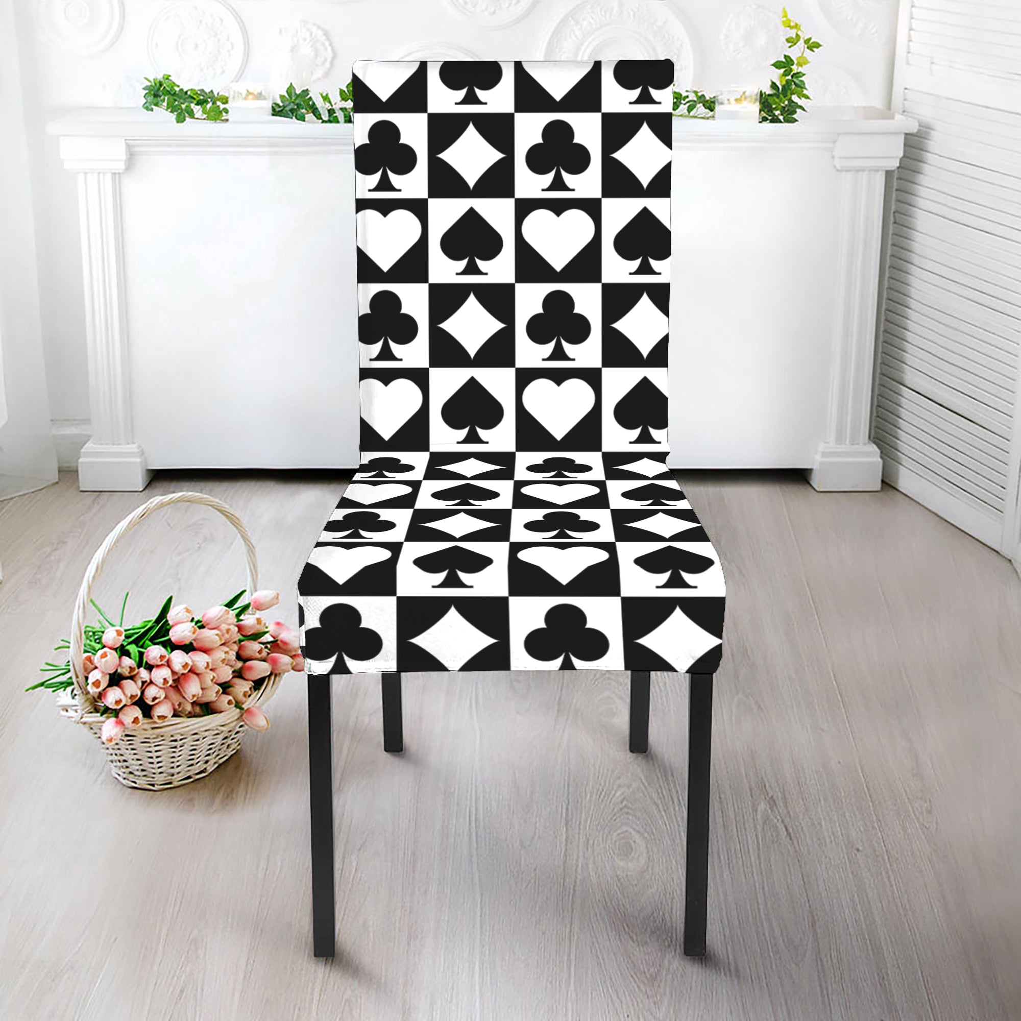 Black And White Playing Card Suits Print Dining Chair Slipcover