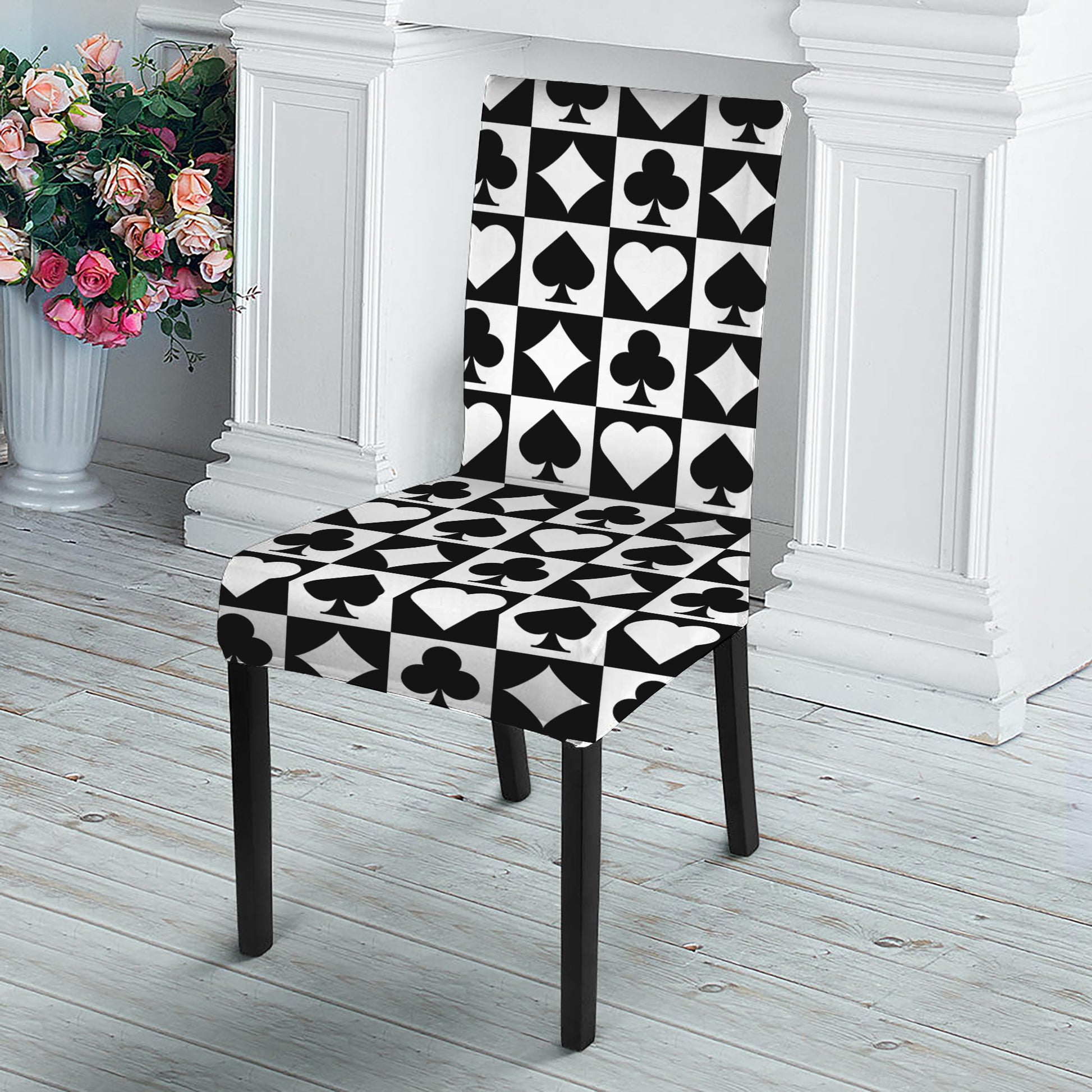 Black And White Playing Card Suits Print Dining Chair Slipcover