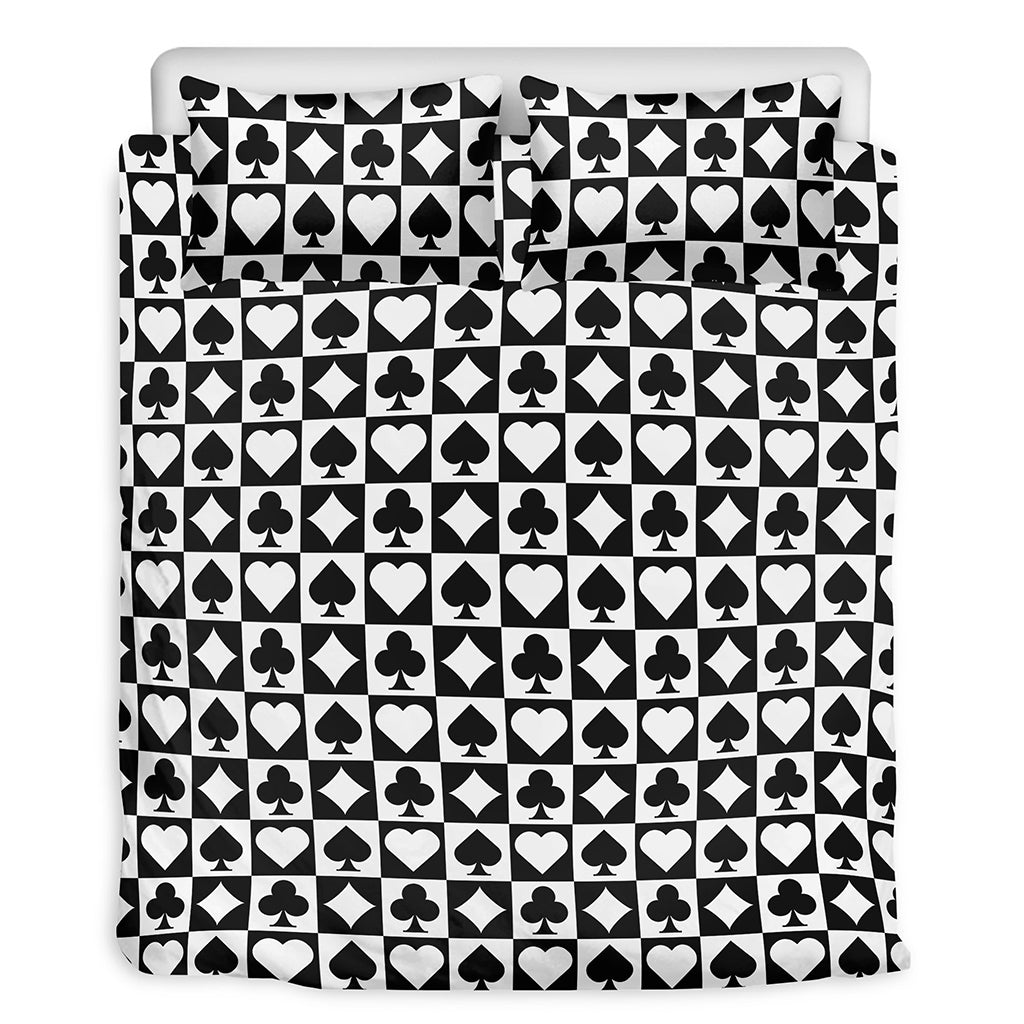 Black And White Playing Card Suits Print Duvet Cover Bedding Set