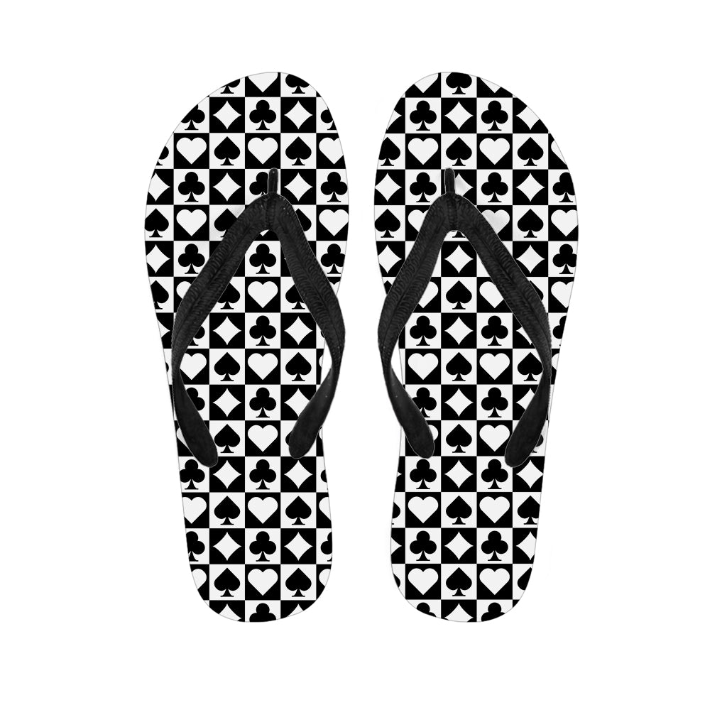 Black And White Playing Card Suits Print Flip Flops