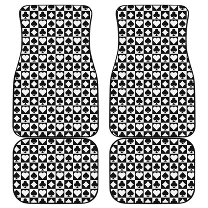Black And White Playing Card Suits Print Front and Back Car Floor Mats