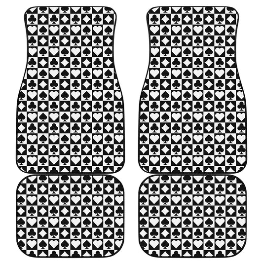 Black And White Playing Card Suits Print Front and Back Car Floor Mats