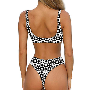 Black And White Playing Card Suits Print Front Bow Tie Bikini