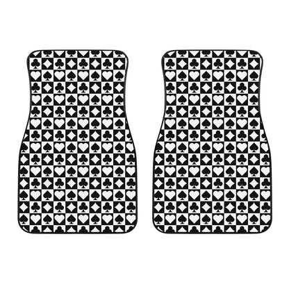 Black And White Playing Card Suits Print Front Car Floor Mats