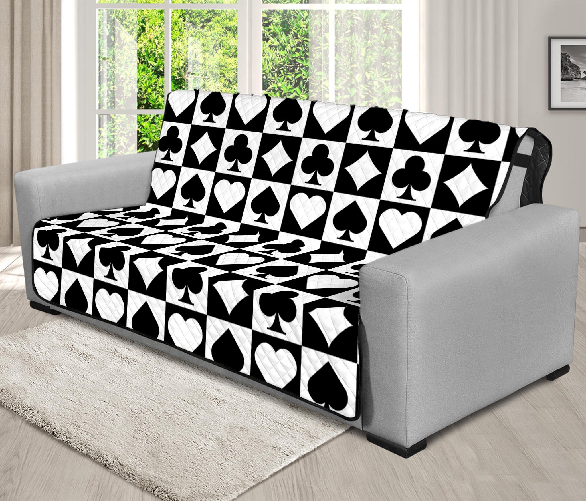 Black And White Playing Card Suits Print Futon Protector