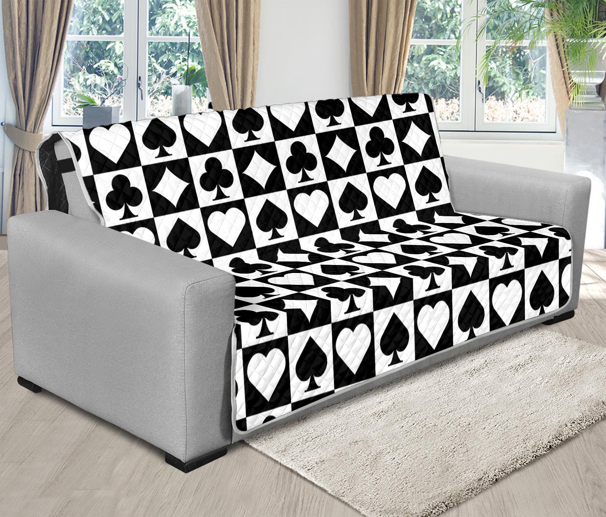 Black And White Playing Card Suits Print Futon Protector