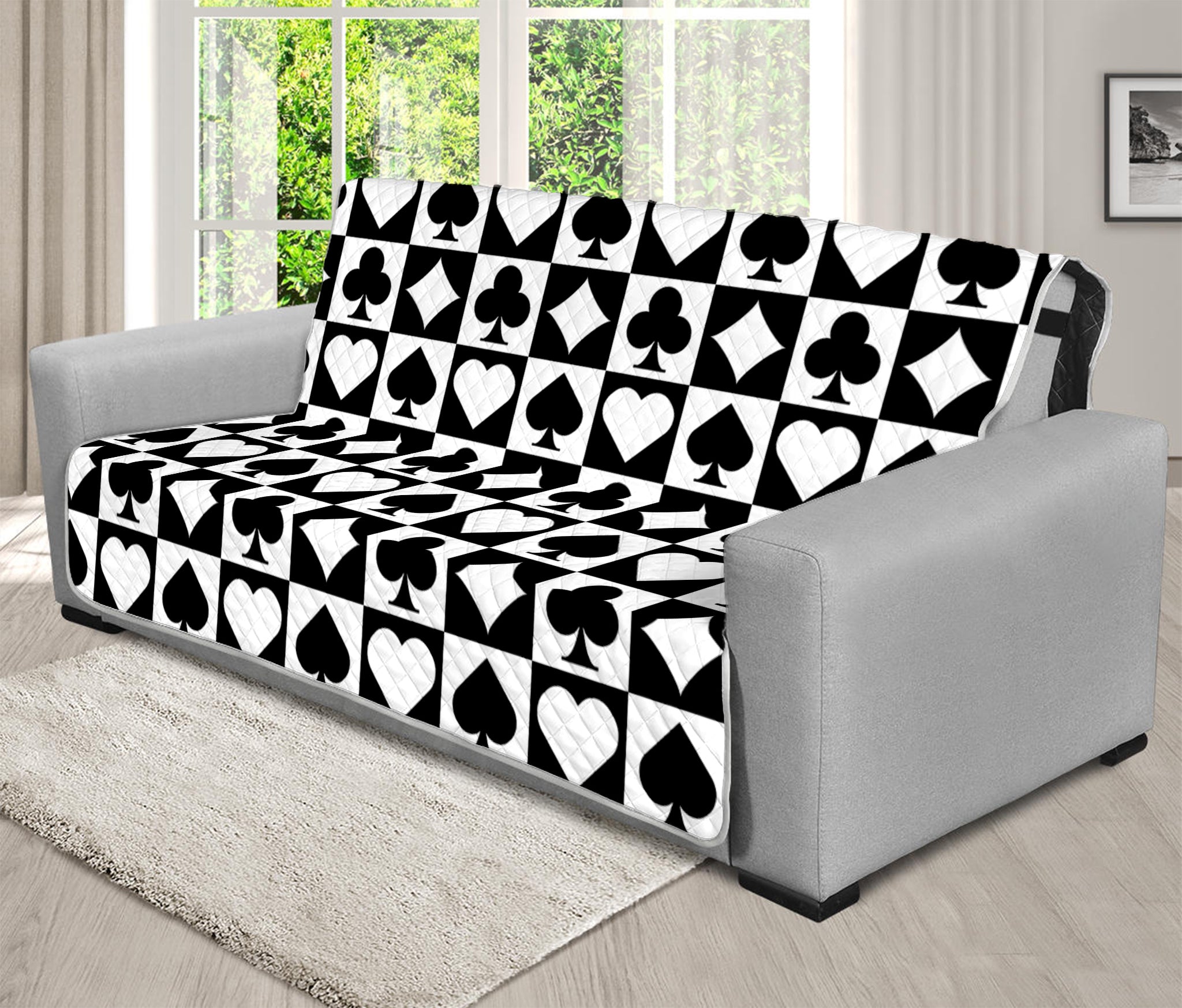 Black And White Playing Card Suits Print Futon Protector