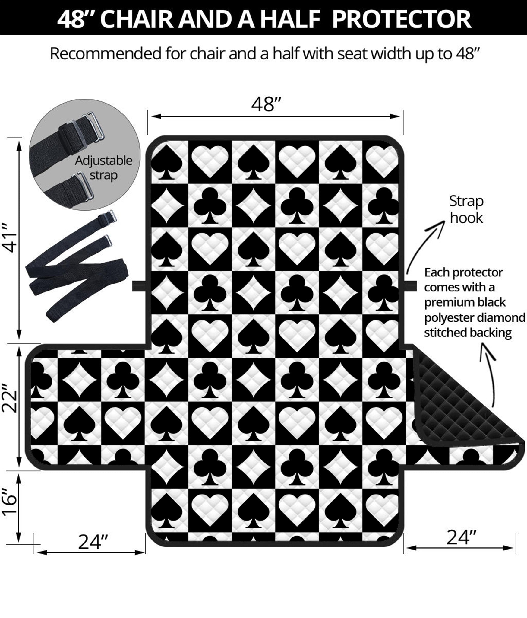 Black And White Playing Card Suits Print Half Sofa Protector