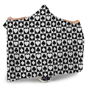 Black And White Playing Card Suits Print Hooded Blanket