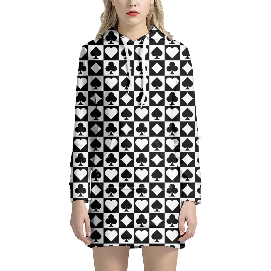 Black And White Playing Card Suits Print Hoodie Dress