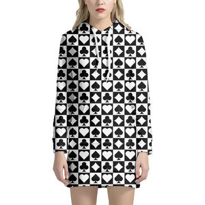 Black And White Playing Card Suits Print Hoodie Dress