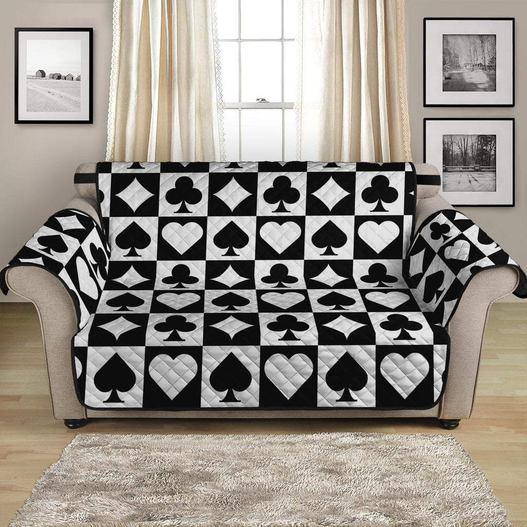 Black And White Playing Card Suits Print Loveseat Protector