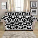 Black And White Playing Card Suits Print Loveseat Protector