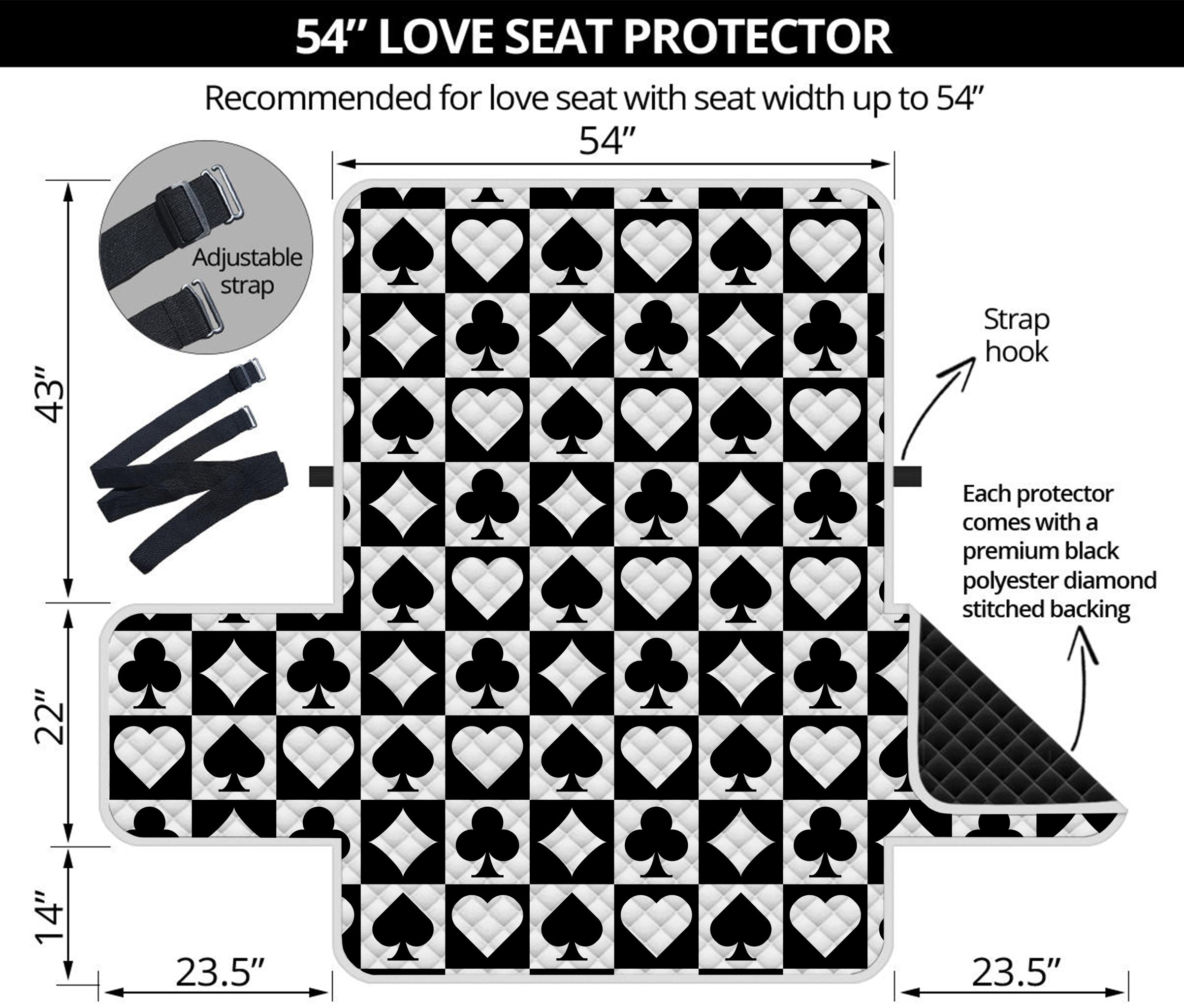 Black And White Playing Card Suits Print Loveseat Protector