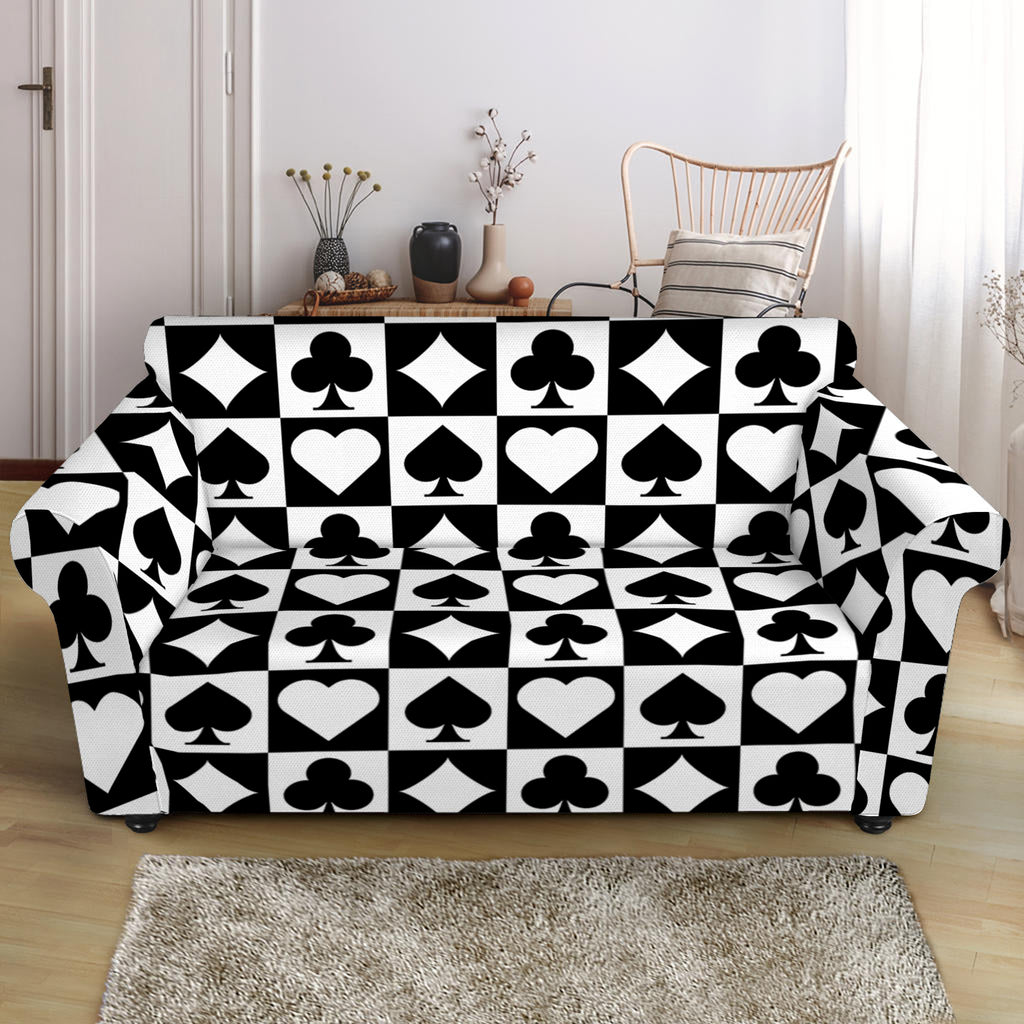 Black And White Playing Card Suits Print Loveseat Slipcover