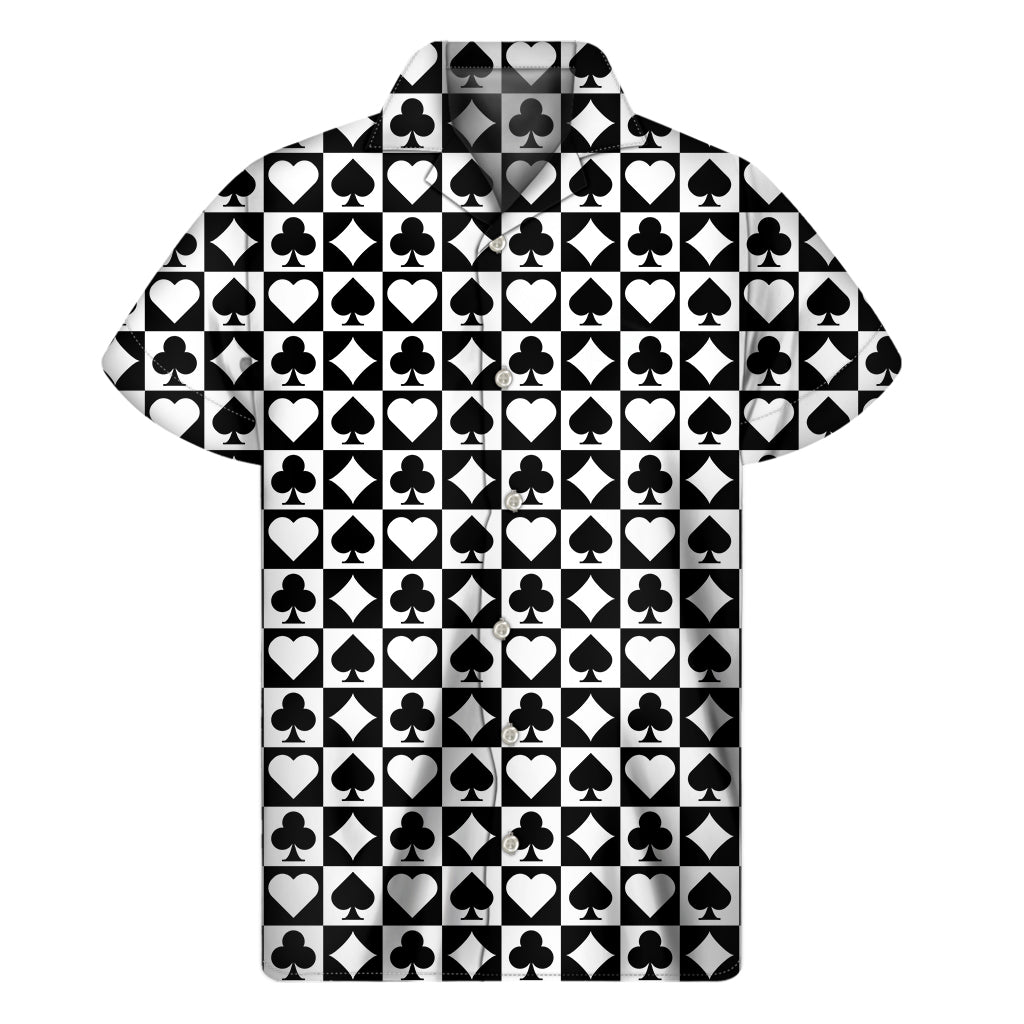 Black And White Playing Card Suits Print Men's Short Sleeve Shirt