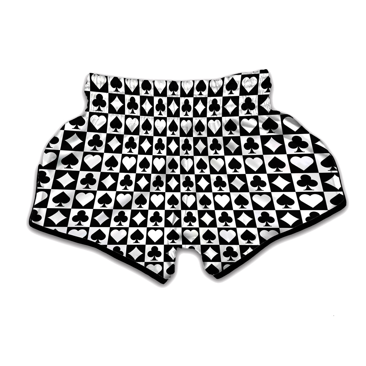 Black And White Playing Card Suits Print Muay Thai Boxing Shorts