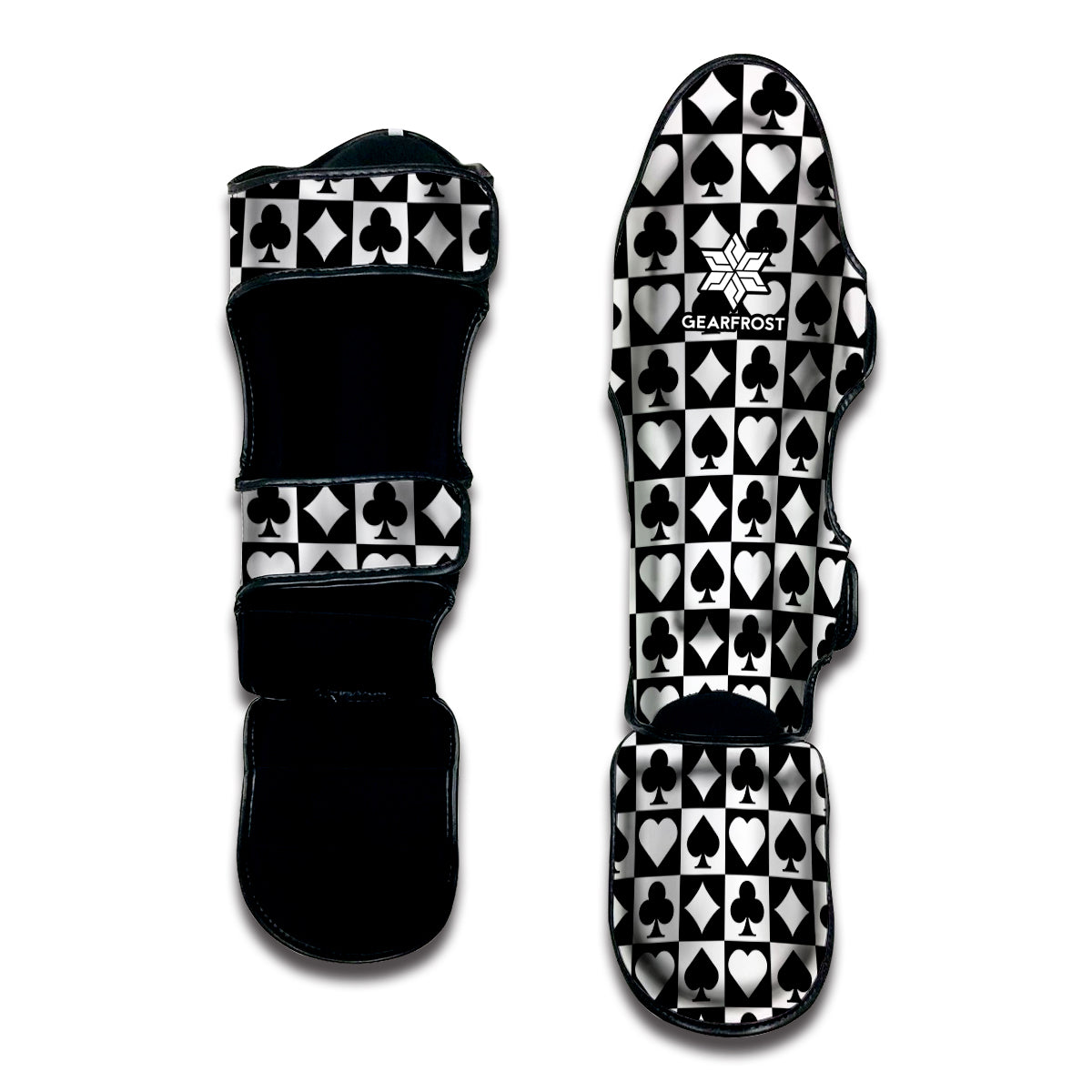 Black And White Playing Card Suits Print Muay Thai Shin Guard