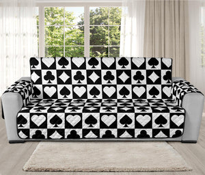 Black And White Playing Card Suits Print Oversized Sofa Protector