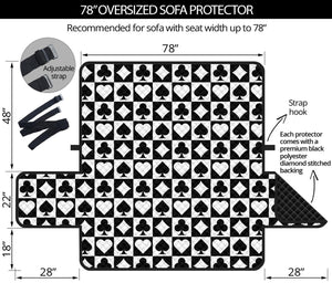 Black And White Playing Card Suits Print Oversized Sofa Protector