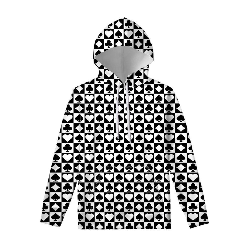 Black And White Playing Card Suits Print Pullover Hoodie