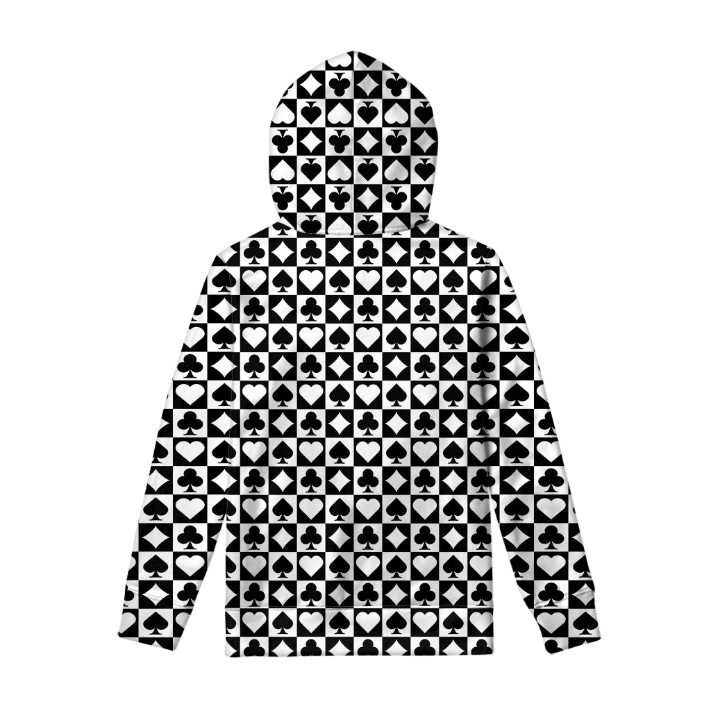 Black And White Playing Card Suits Print Pullover Hoodie