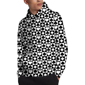 Black And White Playing Card Suits Print Pullover Hoodie