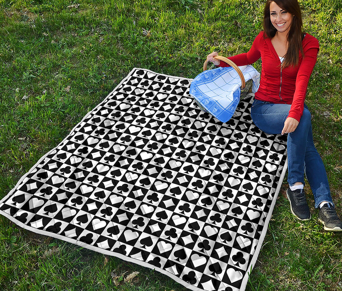 Black And White Playing Card Suits Print Quilt