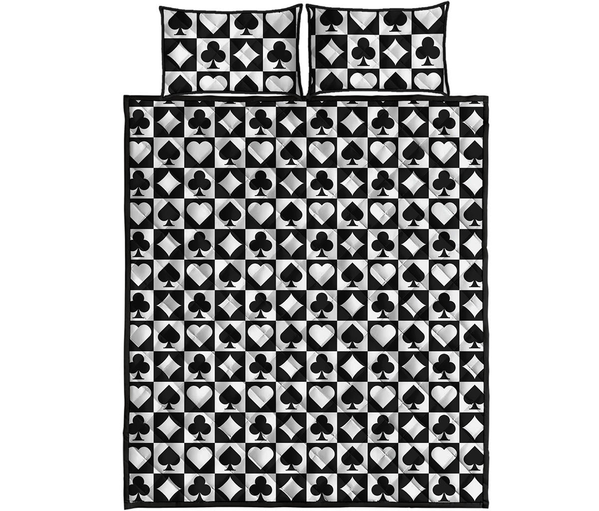 Black And White Playing Card Suits Print Quilt Bed Set