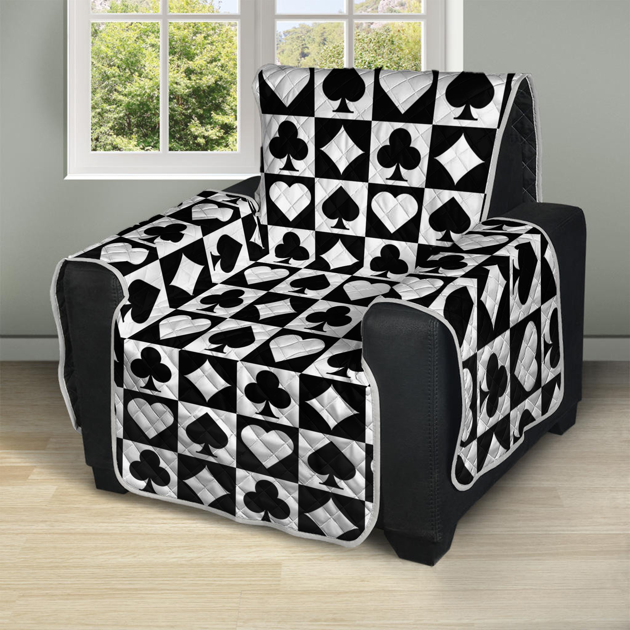 Black And White Playing Card Suits Print Recliner Protector