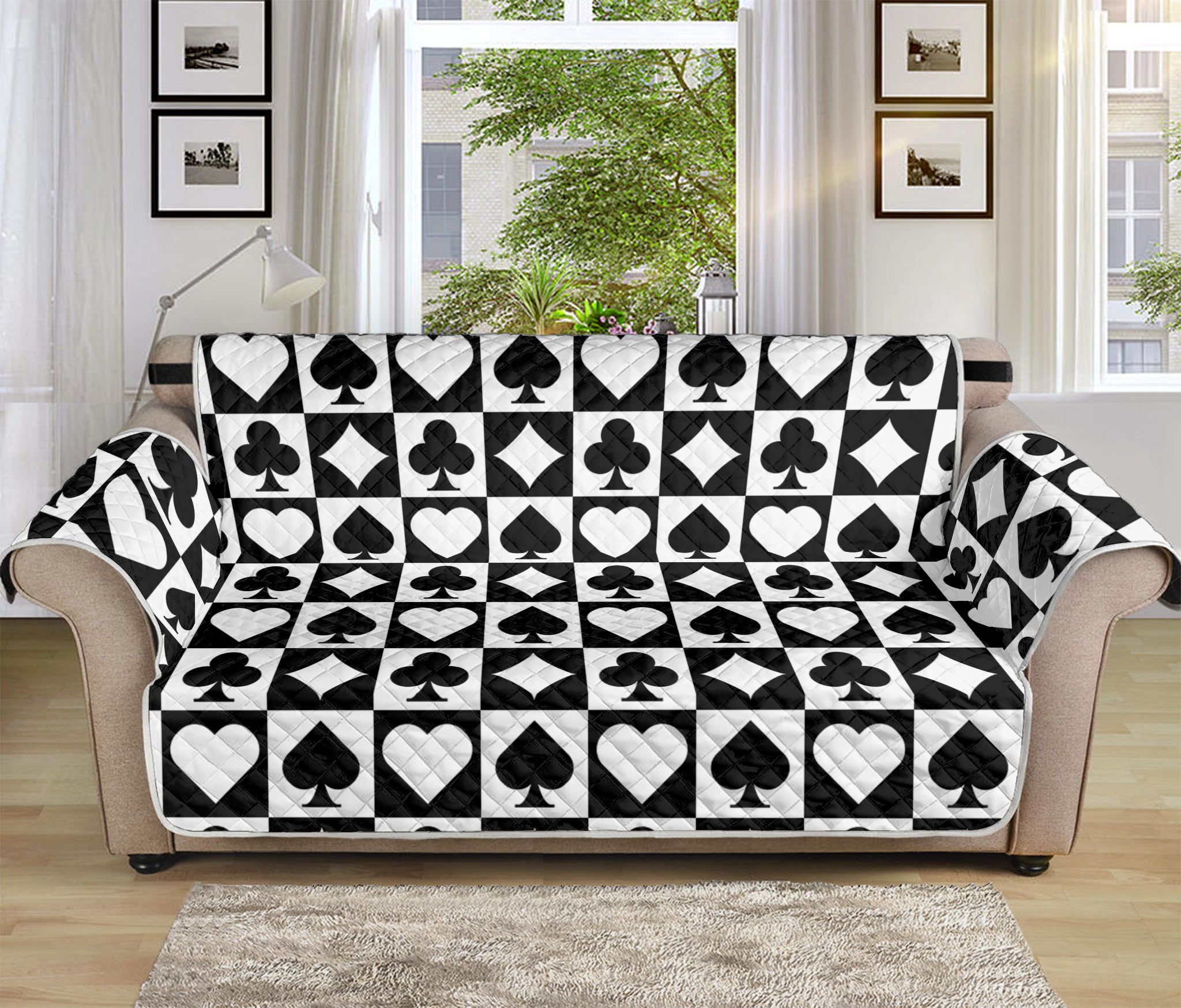 Black And White Playing Card Suits Print Sofa Protector