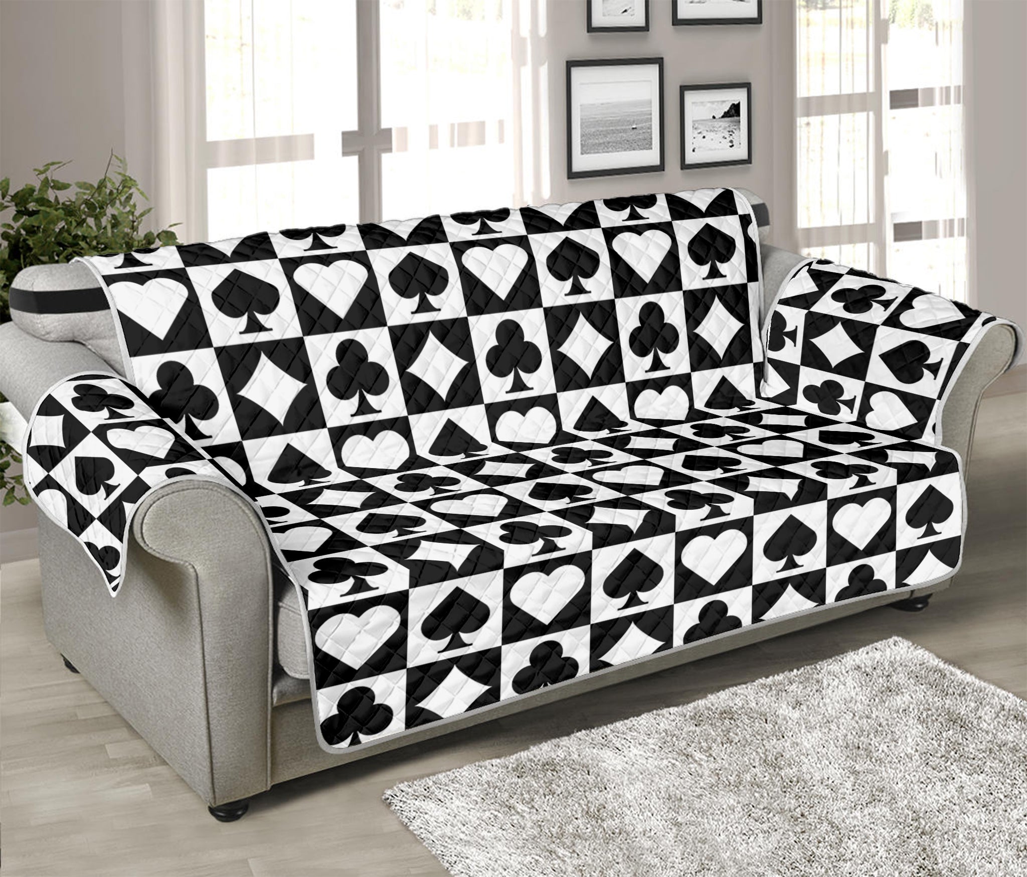 Black And White Playing Card Suits Print Sofa Protector