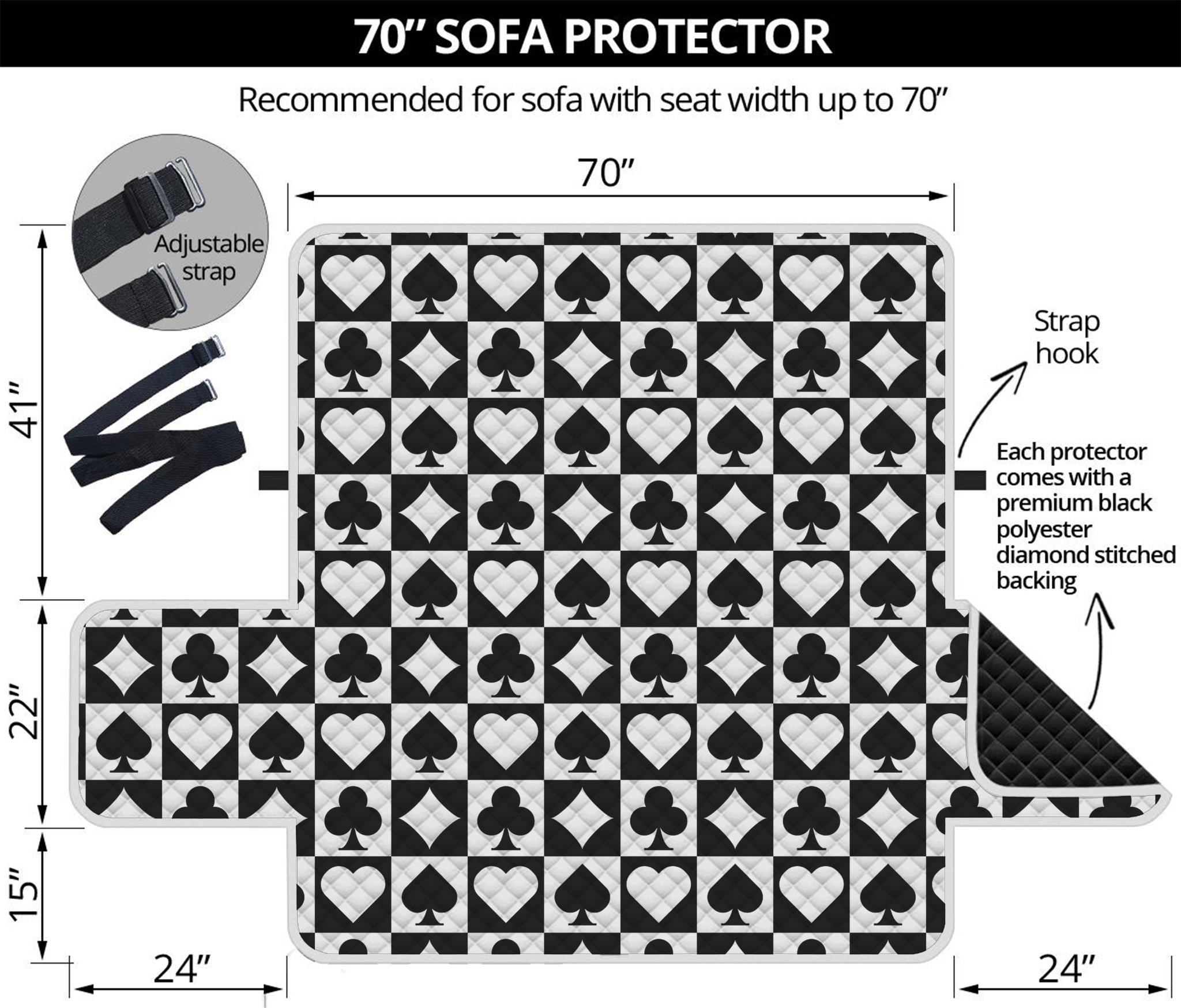 Black And White Playing Card Suits Print Sofa Protector