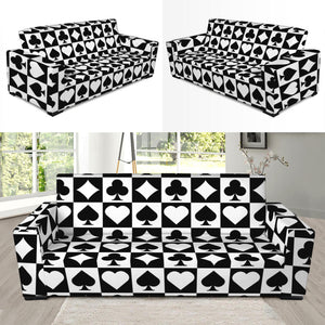 Black And White Playing Card Suits Print Sofa Slipcover