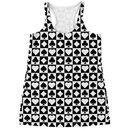 Black And White Playing Card Suits Print Women's Racerback Tank Top