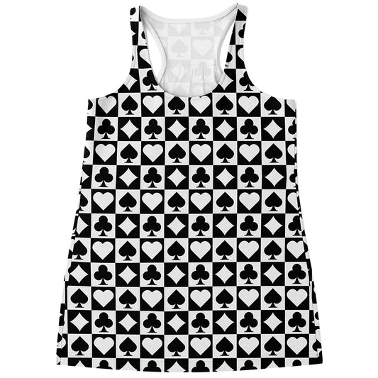 Black And White Playing Card Suits Print Women's Racerback Tank Top