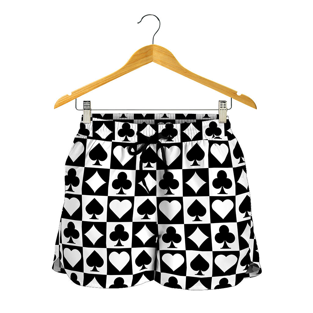 Black And White Playing Card Suits Print Women's Shorts