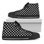 Black And White Polka Dot Pattern Print Black High Top Shoes