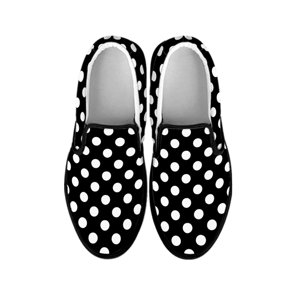 Black And White Polka Dot Pattern Print Black Slip On Shoes