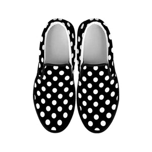 Black And White Polka Dot Pattern Print Black Slip On Shoes