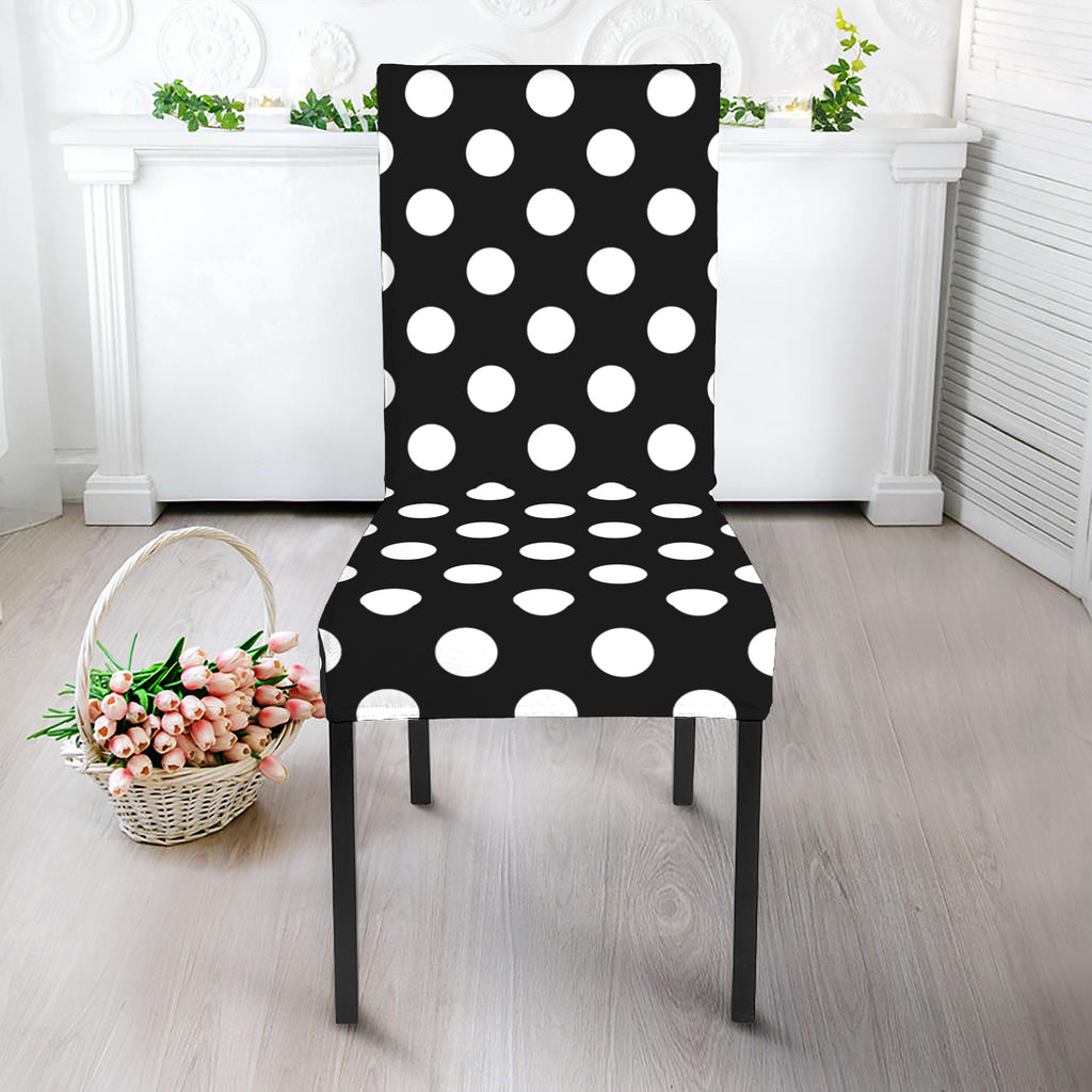 Black And White Polka Dot Pattern Print Dining Chair Slipcover